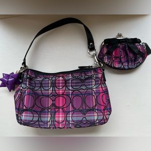 Coach Poppy Tartan Plaid Mini Shoulder Bag with coin purse.